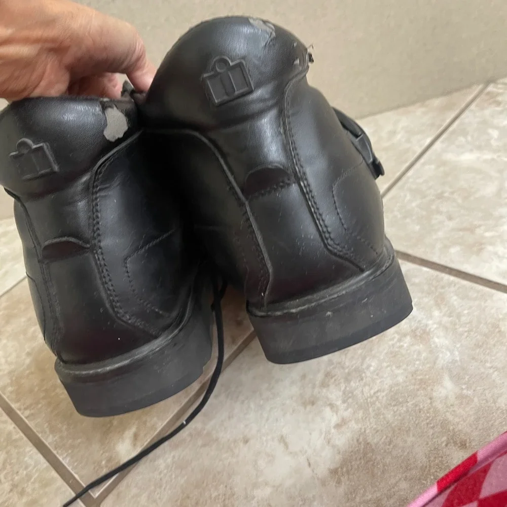 Icon Superduty Mens Black Leather Motorcycle Riding Boots size 12 Biker FLAWS!